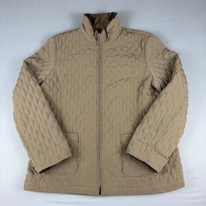 Gallery Quilted Reversible Jacket Tan Brown Women's XL Stand Collar Zip Pockets